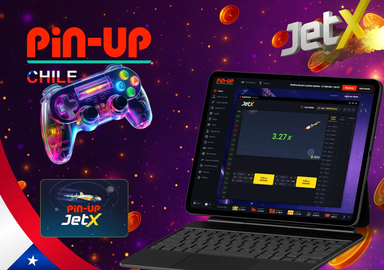 Interfaz del juego JetX en el casino Chile con opciones de apuestas y multiplicadores dinámicos