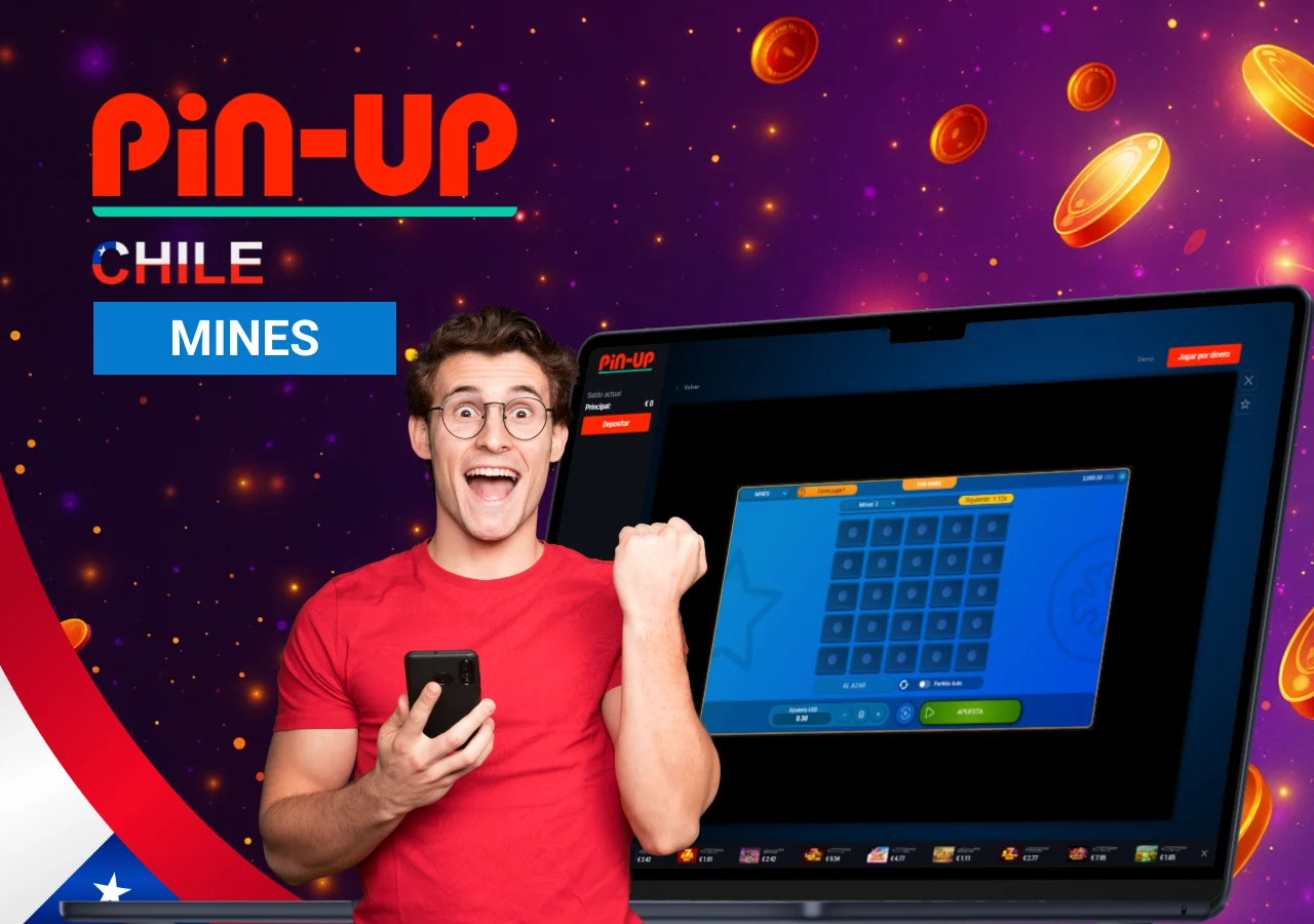 Jugador feliz en Pin-Up Chile tras aplicar estrategias exitosas en el juego Mines en línea